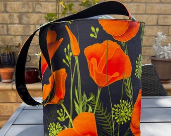 California Poppies Cotton Tote Bag: Vibrant Orange Floral Print