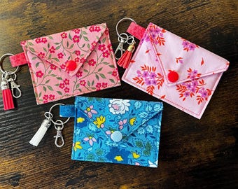 Mini Wallets in Pretty Florals with Snap Closure and Key Chain