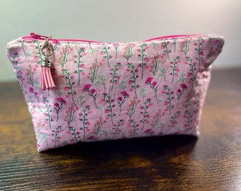 Pretty In Pink Zippered Fabric Cosmetic Pouch