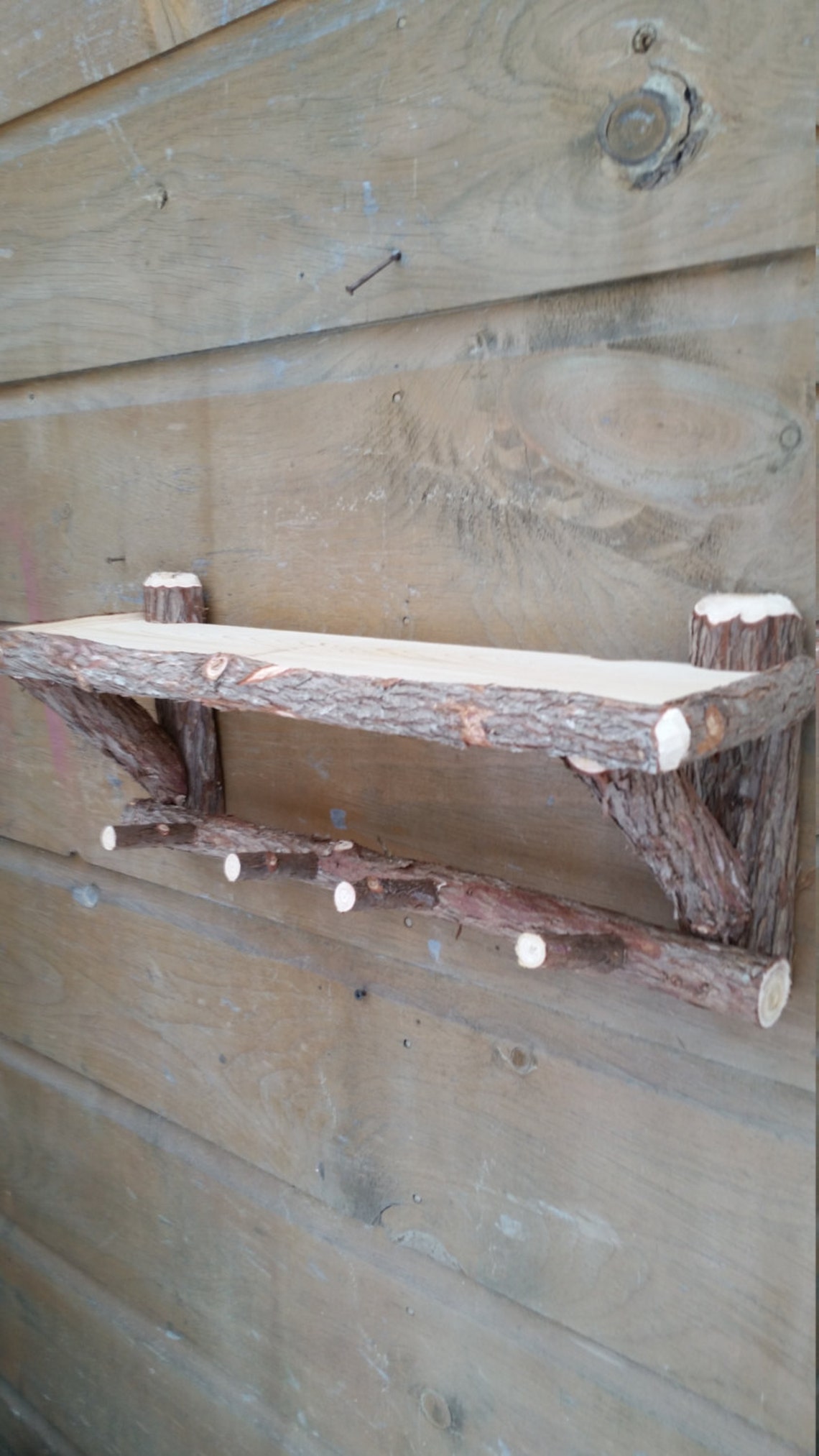Log Shelf With Pegsrustic Cedar Log Shelvescoat Racktowel Etsy