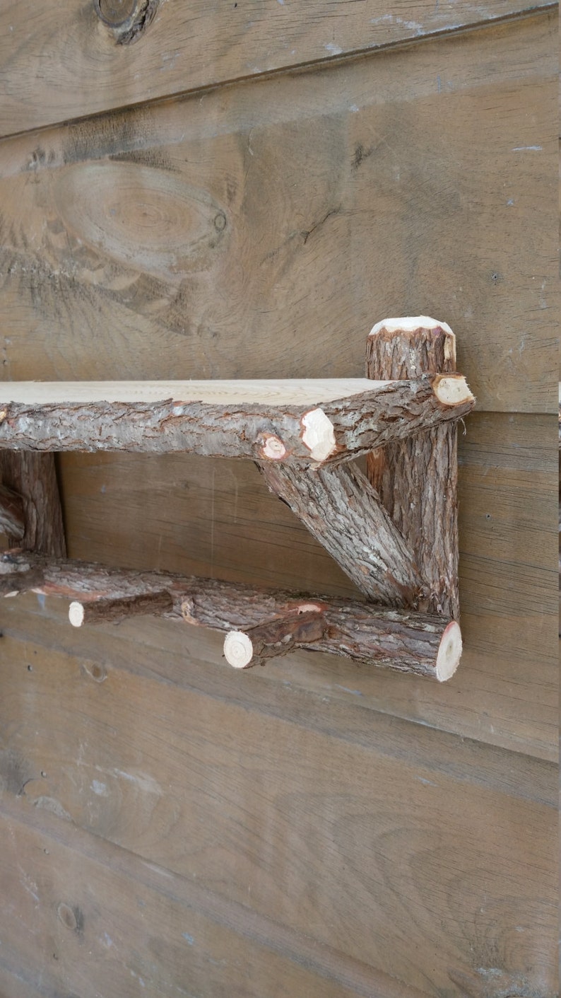 Log Shelf With Pegsrustic Cedar Log Shelvescoat Racktowel Etsy