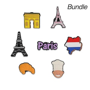 Charms para zapatos de Francia: Torre Eiffel de París, croissant, chef para zuecos, sandalias y zapatillas con agujeros.