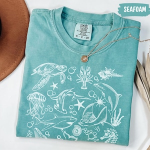 Sea Animal 90s Retro Tshirt,Ocean Nature Shirt,Sealife, Comfort Colors® Y2k Ocean Shirt, Dolphin Shirt, Unisex Adult Tee, Ocean Gifts,Turtle