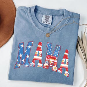 American Mama Shirt, Retro Mama America tee Comfort Colors® , 4th of July Shirt, Patriotic Mom Shirt, USA Mom Shirt, Floral Mom Shirt
