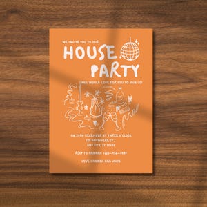 Whimsical Orange Hand Drawn Housewarming Party Invitation Editable Invite Canva Template Brand New Home Card New Apartment House Party