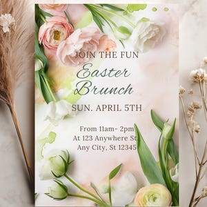 Editable Easter Brunch Invite, Easter Sunday Party Invite, Easter Floral Invite, Garden Party Invite, Spring Party Invite, Canva Template