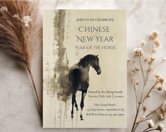 Invito per il Capodanno cinese, invito per il Capodanno lunare 2026, anno del cavallo, download digitale, modello Canva modificabile, invito per il Capodanno lunare