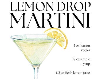 Affiche d'art mural de recette de cocktail (pastille de citron)