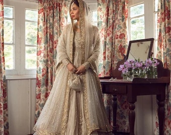 Pakistani Nikkah Wedding Wear Dress, Indian Bridal Anarkali Gown or Maxi dress, Designer Mehndi Engagement Outfit