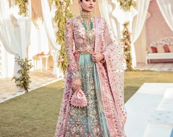 Pakistani Wedding Lehenga | Pastel Embroidered Dress | Designer Nikkah Mehendi Engagement Dress, Formal Maxi Dress, Guest Partywaer Outfit