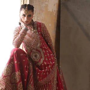 Red Bridal Lehenga- Gharara set | Pakistani Designer wedding Mehndi Salwar Kameez | Indian Guest partywear suit| Eid Outfit| Gift for her