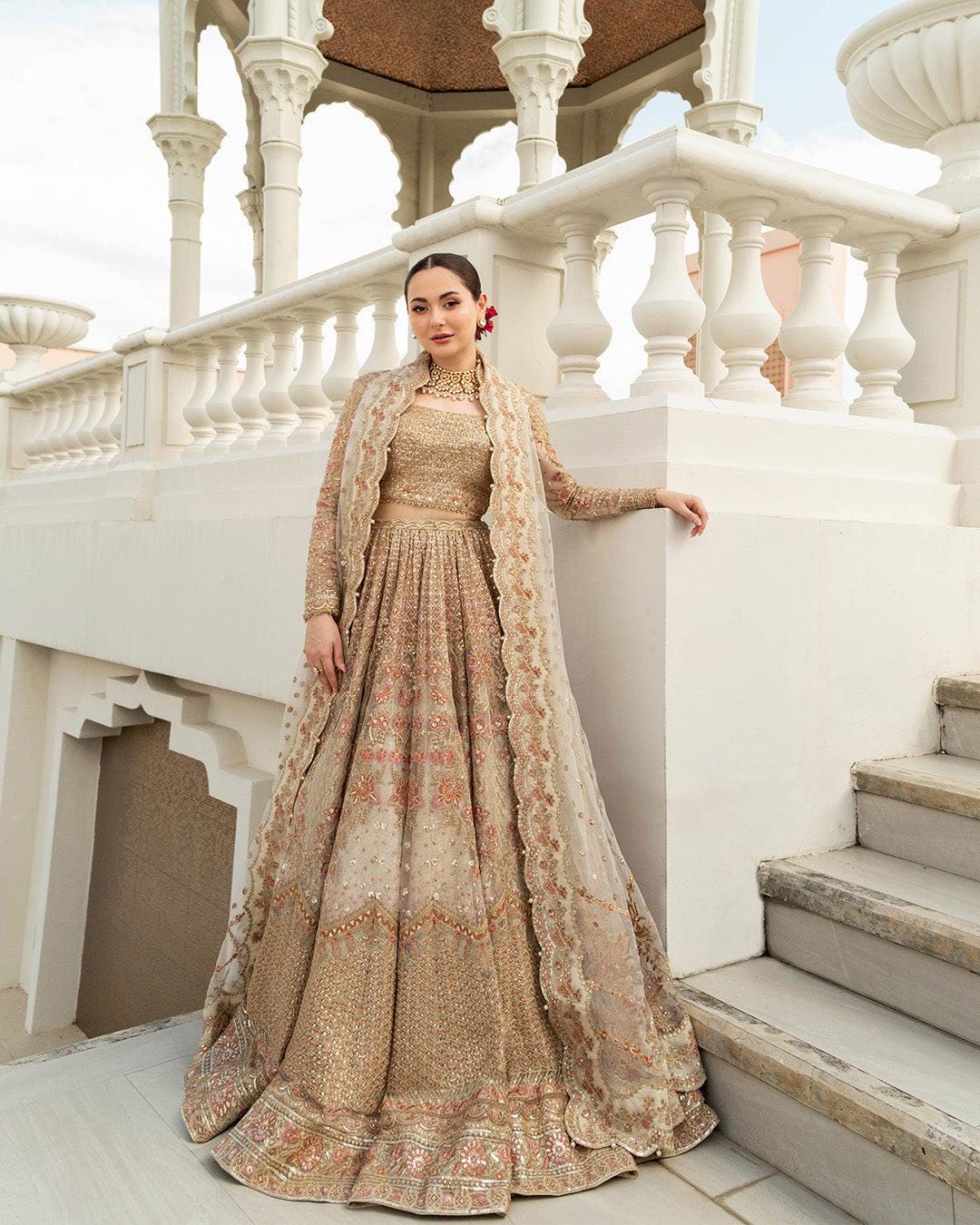 Golden Bridal Lehenga Choli Bridal Anarkali Gown Wedding dresses Mehendi Barat Nikkah dress Guest Partywear Outfit Made to Order