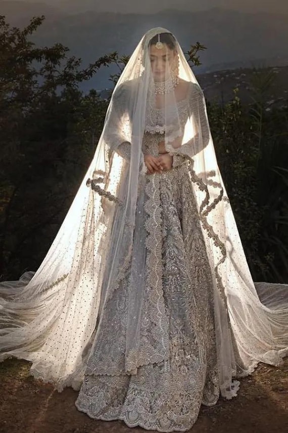 Ivory Heavy Twilight Silver Lehenga Choli | Pakistani Designer Wedding dress | Indian Wedding Suits | Salwar Kameez | Nikkah Clothes
