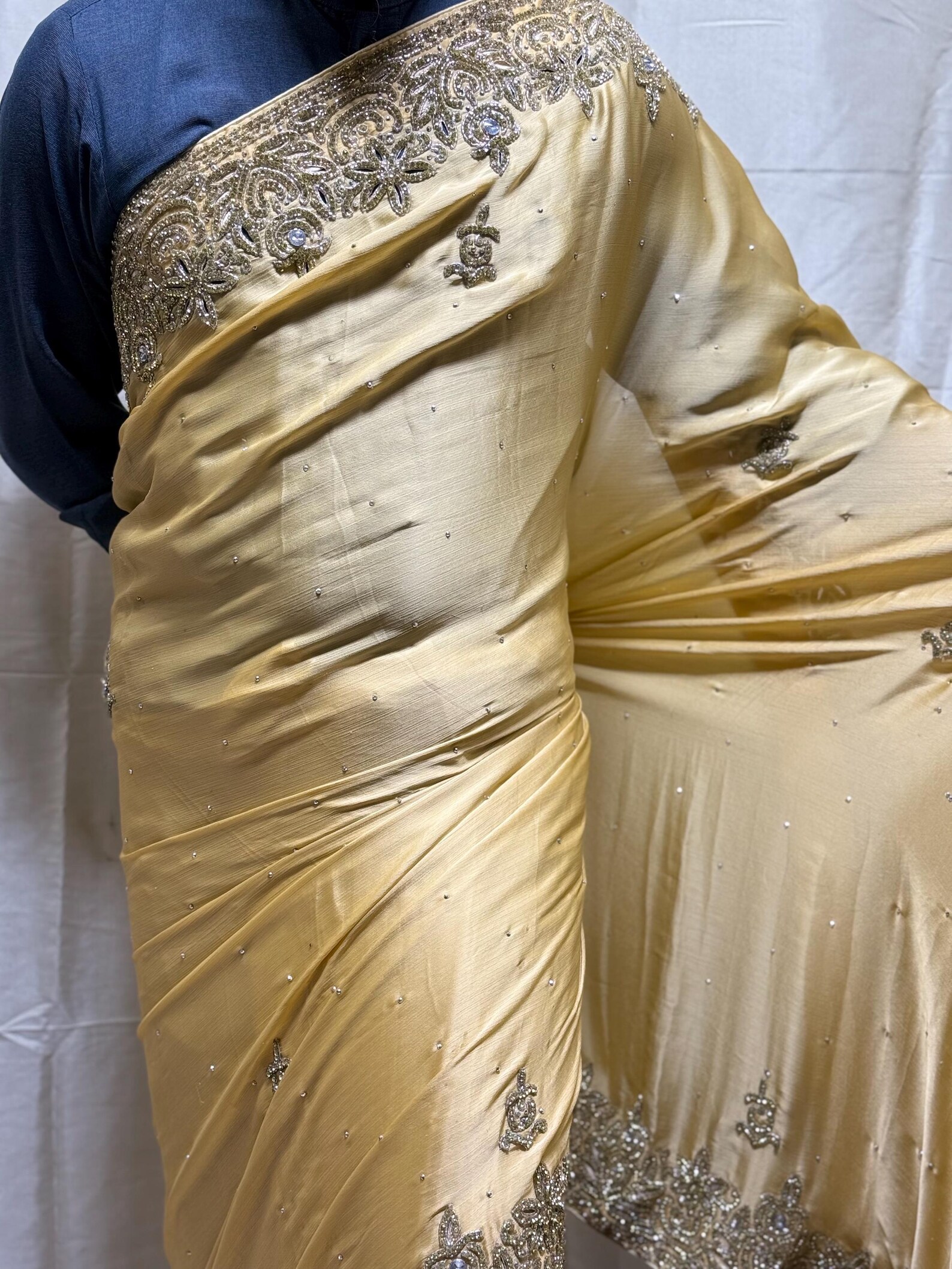 Gold Elevated-Tone Embroidered Saree main image 0