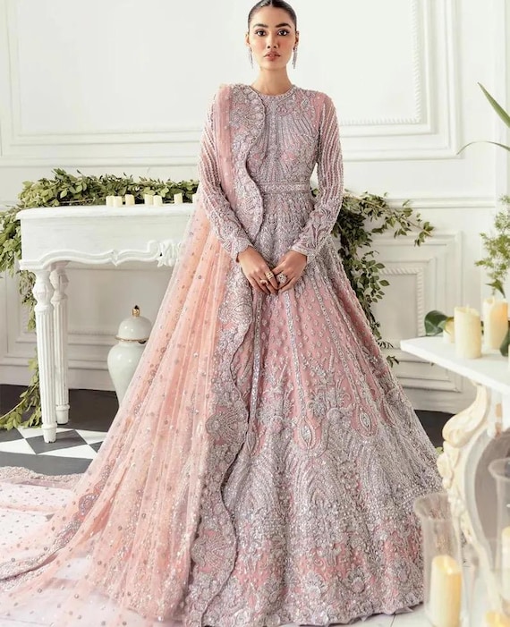 Blush Pink Silver Embellished Bridal Gown| Pakistani Wedding Dress | Hand-Embroidered Formal Maxi | Reception Walima Wear | Engagement Dress Blush Pink Silver Embellished Bridal Gown| Pakistani Wedding Dress |  Hand-embroidered Formal Maxi | Reception Walima Wear | Engagement Dress -  Etsy