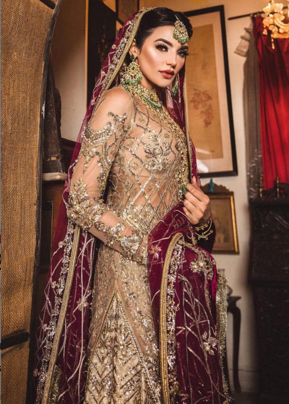 gold and burgundy wedding dress Maroon Bridal Lehenga Hand-embroidered | Pakistani Nikah | Indian Wedding Suits | Partywear Outfit | Gift for Her x-markdown-pc:20 Look unforgettable SIZE:40R Saylor Satin Pleated Dress