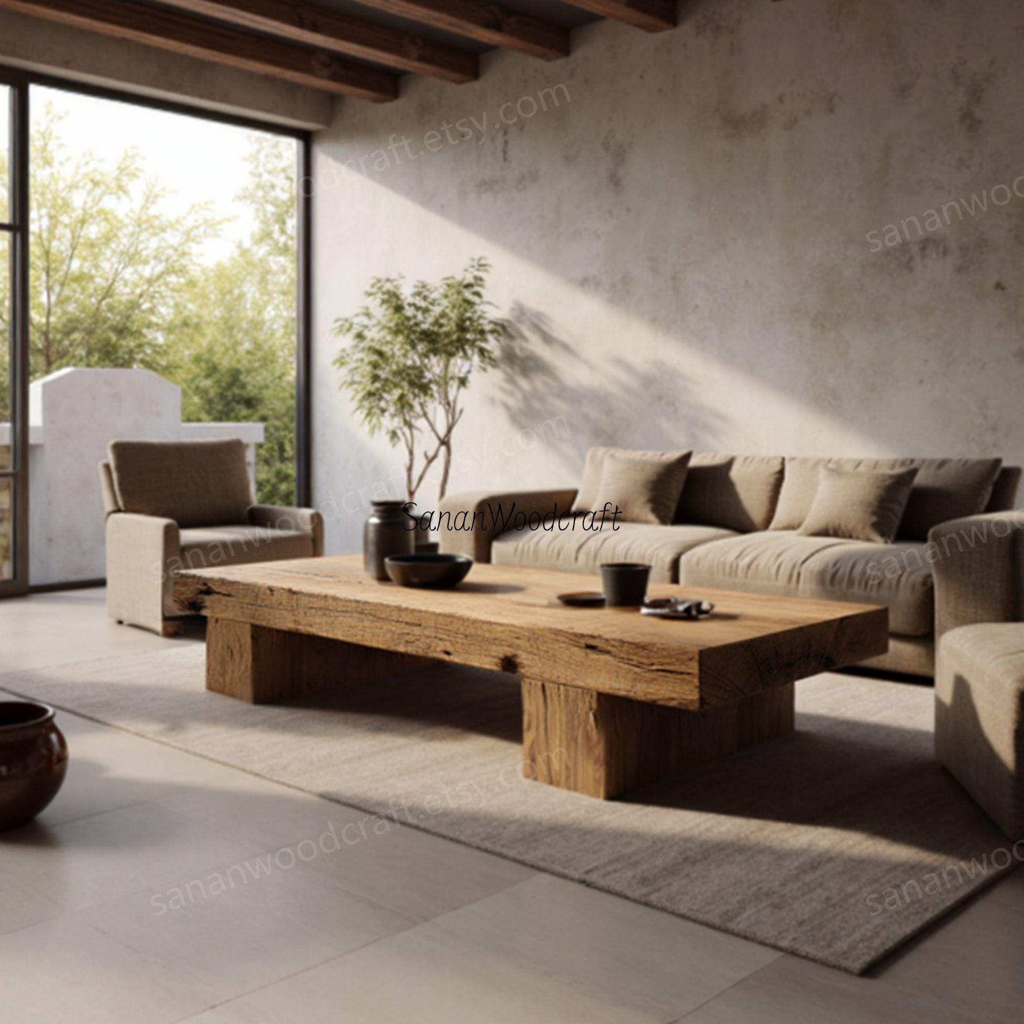 Reclaimed Wood Coffee Table - Sleek Minimalist Design, Showcases Natural Wood Grain, Stable & Spacious, Farmhouse Living Room
