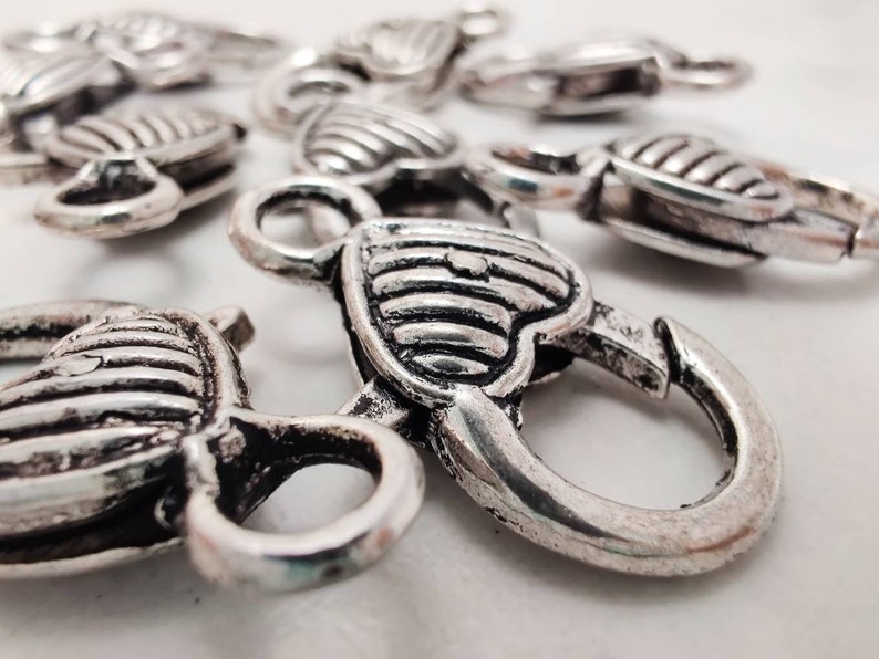 for jewelry making Decorative silver lobster clasps 25mm heart shape Lots more to choose from in my shop
