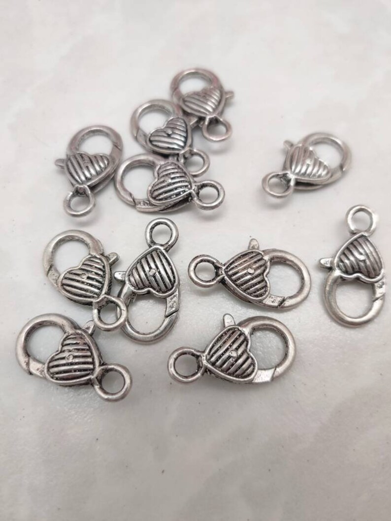 for jewelry making Decorative silver lobster clasps 25mm heart shape Lots more to choose from in my shop