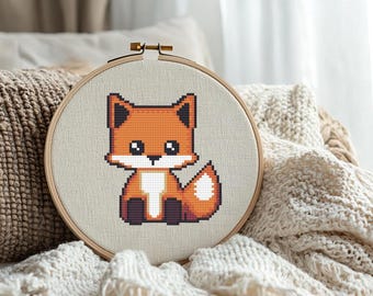 Cute Fox Cross-Stitch Pattern. Printable Kawaii PDF Chart Easy to Follow & Beginner Friendly. Tiny Woodland Pattern for Wall Art. Gift Idea