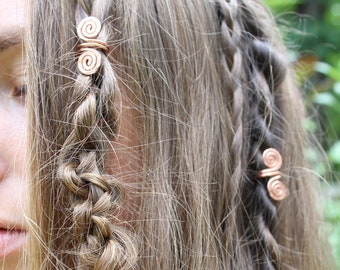 Hammered Copper Hair Cuff - Hair Accessory for Locks and Braids - Dreadlock Beads - Made to Order