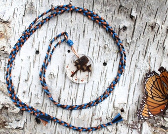 Butterfly Wing Necklace - Real Specimen in Resin - Copper Wrapped Pendant and Braided Cotton - OOAK