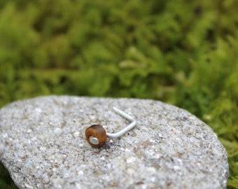 Tigers Eye Nose Stud - Sterling Silver - 18g Nose Piercing - Gemstone Nose Jewelry - L-Shape or Screw - Made to Order