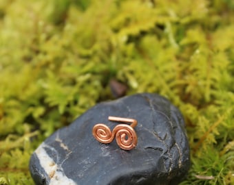 Hammered Copper Double Spiral Nose Stud - Screw or L-Shape Piercing - 20gauge OR 18gauge -Pierced Nostril Jewelry