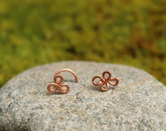 Hammered Copper Nose Stud - 3-Leaf OR 4 Leaf Clover - Screw OR L-Shape Piercing - 20gauge OR 18gauge - Made to Order - Choose Your Design