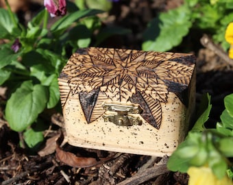 Leaf Mandala Wood Burned Box - Witch's Gift- Magickal Wooden Keepsake Box - Pyrography Art - OOAK