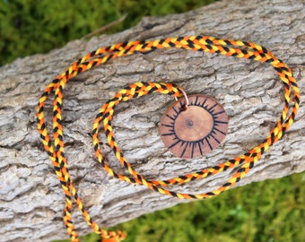 Wooden SUNSHINE Pendant with BrightBraided Cotton Necklace