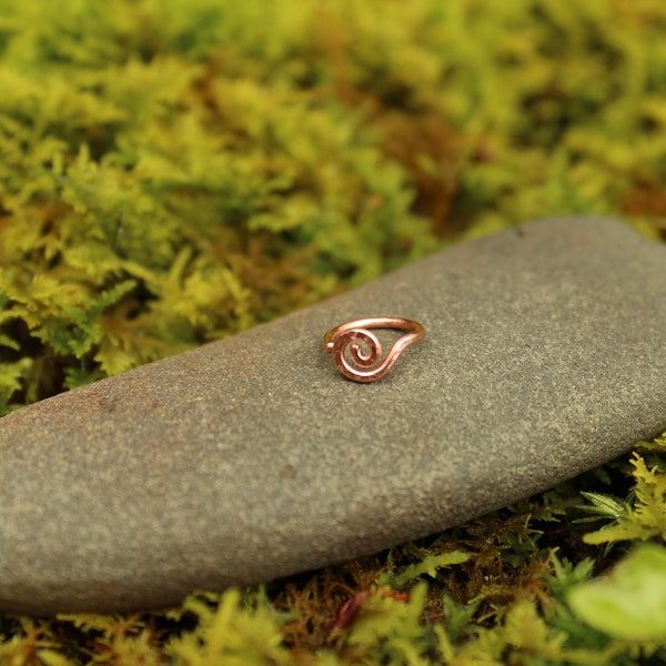 Hammered Copper Open Spiral Nose Ring - Single or Double - 18gauge OR 20gauge - Pierced Nostril Jewelry - Made to Order