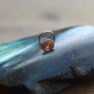 Hammered Copper Spiral Nose Stud Screw or L-Shape Piercing 20gauge OR 18gauge Pierced Nostril Jewelry image 2