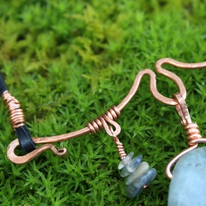 Labradorite Necklace with Hammered Copper and Leather OOAK Unique Handcrafted Jewelry by Resting Nomad image 9