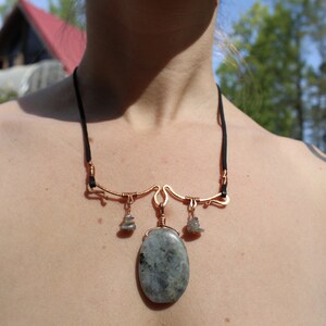 Labradorite Necklace with Hammered Copper and Leather OOAK Unique Handcrafted Jewelry by Resting Nomad image 10