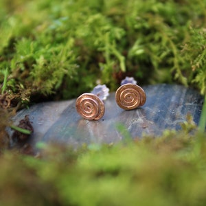 Hammered Copper Spiral Stud Earrings - Made to Order