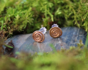 Hammered Copper Spiral Stud Earrings - Made to Order