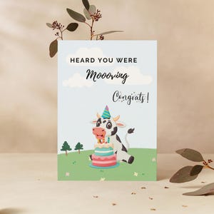 Grappige Moo-ving House-wenskaart | Gefeliciteerd met je nieuwe huis | GRAPPIGE WENSKAART | Wenskaart woordspeling | Housewarmingkaart