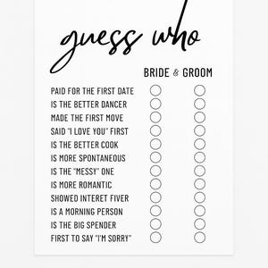 Wedding &#39;Guess Who&#39; Game Cards