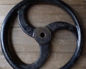 Vintage cast iron Wheel 12 1 2 inch valve pulley handle rustic Industrial Salvage machine age Repurpose base Supplies