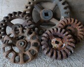 5 Vintage valve handles hardware parts Industrial Salvage wheels sprockets junk Steampunk assemblage Repurpose Supplies