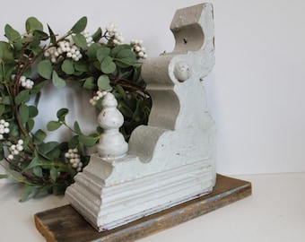 Soporte de ménsula de madera antigua, recuperada arquitectónica, desconchada, blanca, suministros de restauración, soporte de esquina