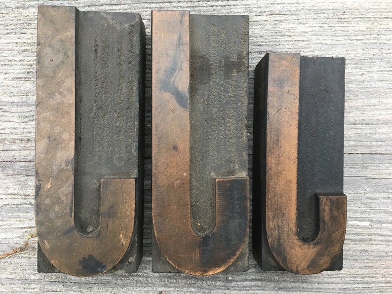 Vintage wood block Letter J letterpress typeset stamping print block rustic