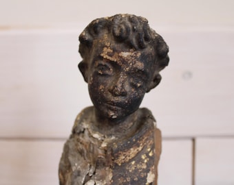 Antique religious Santos statue carved wood Saint Old World relic reliquary