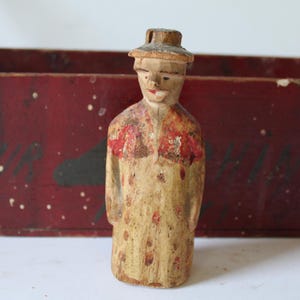 Antique carved wood man miniature primitive folk art aged wooden