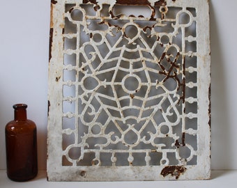 Vintage iron Grate cover decorative Architectural salvage white Victorian Nouveau