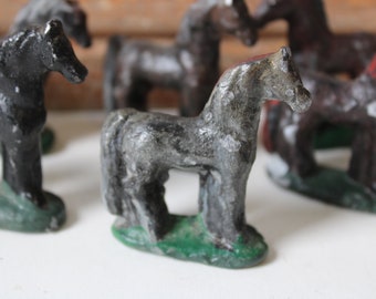 ONE antique miniature toy Horse primitive rustic equestrian painted Black Dark Brown