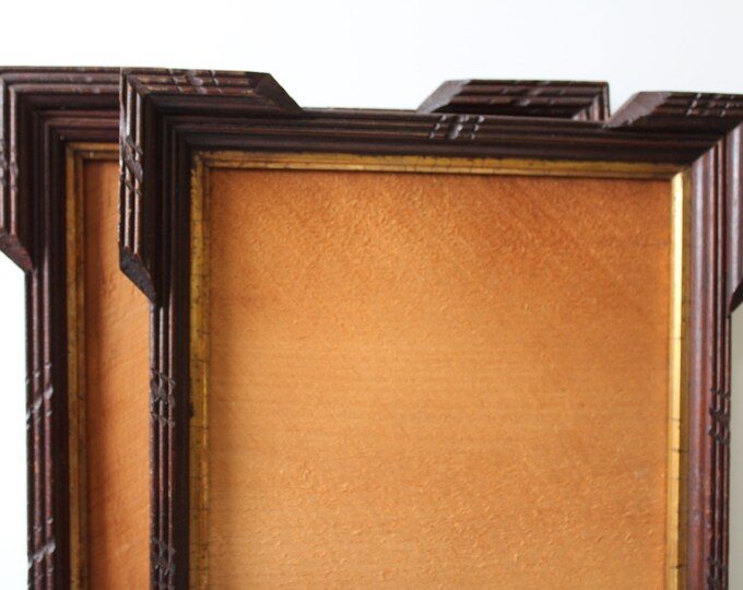 Two Antique Frames Wood Victorian Arts & Crafts Mission Tramp Art Picture Frames Matching Pair