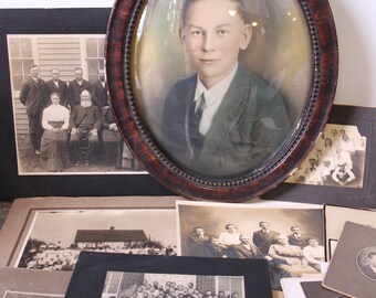 Antique oval frame w/ lot of antique photos variety cabinet photographs paper ephemera picture frame supplies