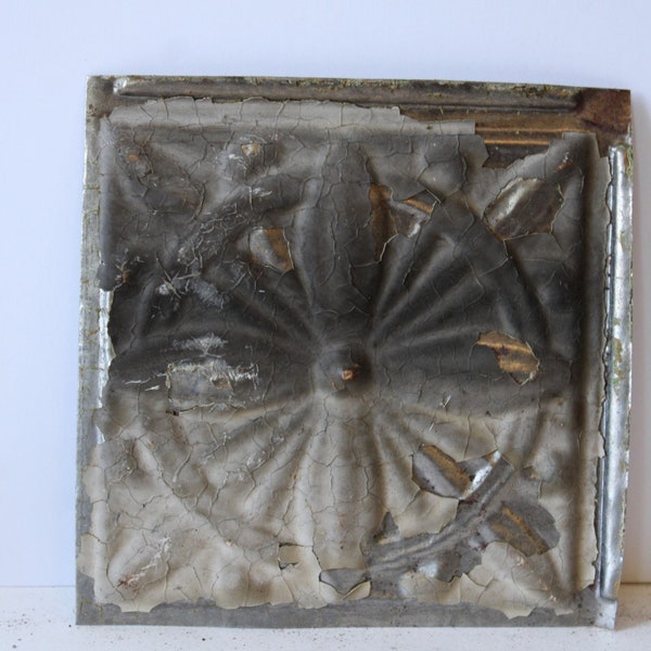 Antique tin metal ceiling tile flower Architectural Salvage Nouveau Chippy Shabby French Country supplies